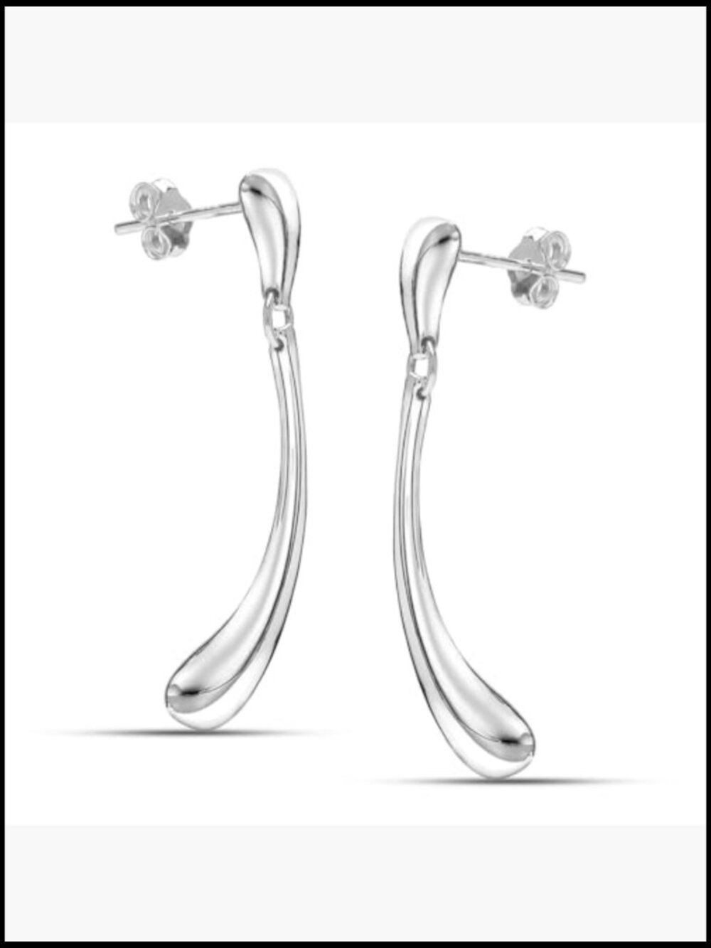Sterling Silver Teardrop Dangle Earrings Elegant Classic Drop Stud 38MM - Picture 4 of 7